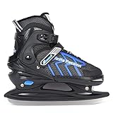 XIUWOUG Verstellbar Eishockey Schlittschuhe für Herren Damen Erwachsene Kinder, Edelstahl Ice Skates, Eislaufschuhe mit Schnellschnürsystem & Push-Lock-Schnalle für Sicheren Halt,Schwarz blau,L39_42