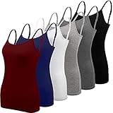 BQTQ 6 Stück Unterhemd Damen Spaghetti Top Unterhemd Spaghettiträger mit Verstellbarer Strap Basic Cami Tank Top für Frauen und Mädchen, Schwarz, Weiß, Grau, Dunkelrot, Navy, Dunkelgrau, L