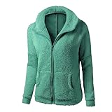 EMATOP Damen Langarm Plüsch Mantel Winter Warm Kapuzenjacke Flauschig Einfarbig Hoodie Jacke Teddy Fleece Plüschjacke mit Kapuze Winterjacke Weich Bequem Wintermantel Zip Up Übergangsjacke