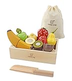 Little Log Holzspielzeug Obstschneide-Set Kinder Rollenspiel Essen Kinder Spielen Küchenzubehör Holzschneide-Kochspielzeug Früherziehungsgeschenke für Mädchen Jungen ab 3 Jahren