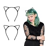 WLLHYF 2 Stück Katzenohren Halloween-Stirnband schwarz pelzige Tier-Kopfbedeckung Ohren Kopfbedeckung Kostümzubehör Cosplay-Haarband für Erwachsene Kinder Halloween-Partys (Set 1)