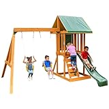 KidKraft Appleton Outdoor Klettergerüst aus Holz für Kinder mit Rutsche, Schaukel, Kletterwand und Sandkasten, Gartenspielzeug, Outdoor Spielturm für den Garten, F24148E [Exklusiv bei Amazon]