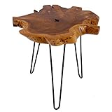 Riess Ambiente Massiver Teak Beistelltisch WILD 50cm Baumscheibe Couchtisch mit Jahresringen Holztisch