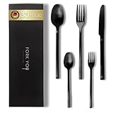 FORK YOU Besteck Set Titan- Schwarz Matt 30 teilig, rostfreier Edelstahl, Tafelbesteck für 6 Personen, spülmaschinenfest