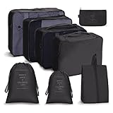 OSDUE Koffer Organizer Set 8-teilig, Packing Cubes, Wasserdichte Reise Kleidertaschen, Packtaschen für koffer, Verpackungswürfel mit Schuhbeutel, USB Kabel Tasche (Schwarz)