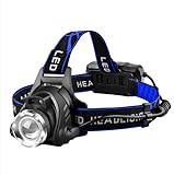 Wiederaufladbare Stirnlampe, 1500 Lumen, hoher heller Zoom, LED-Stirnlampe, groß, batteriebetrieben, wasserdicht, Kopfbandlampe mit 4 Modi und verstellbarem Kopfband, perfekt für Outdoor-Camping,