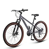 SPATIAL Mountainbike, 24/26/27,5/29 Zoll, Outdoor-Fahrrad, 21/8 Gänge, Aluminiumrahmen | Doppelscheibenbremsen, Verstellbarer ergonomischer Sattel für Männer, Frauen (Silber, 26 Zoll)