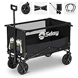 Sekey XXL Bollerwagen Faltbar 160L 100KG Belastbar, Faltbarer Bollerwagen Geländetauglich, Klappbarer Handwagen Strand Camping Einkaufen, XXL-Sieger 3011, Schwarz