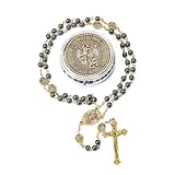 Nazareth Store St. Michael Rosenkranz Halskette mit Hämatit-Steinperlen, Metallperlen, Glory Beads, Erzengel-Medaille und Kreuz, mit Metall-Geschenkbox (Gold | Jesus-Kreuz)