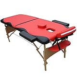 Mucola Massageliege 2 Zonen Tattooliege Holz | klappbar und höhenverstellbar | Portable Massagebank inkl. Zubehör Kopfstütze, Armlehnen und Tragetasche - Rot/Schwarz