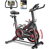 Heimtrainer Fahrrad mit APP, 15 KG Schwungrad, 0-100% Magnetischem, Leiser LCD Heimtrainer bis 150KG, Fitnessbike für zuhause Mit Weicher Sitz, Bis150 KG,Tablet-Halter, Getränkehalter