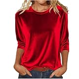 Langarmshirt Damen Samt Oberteil Festlich Elegant 3/4 Ärmeln Bluse Langarmshirt Festliche Blusen Longsleeve Elegant Longshirt Samtshirt Elegante Oberteile für Damen für Party Club Alltag Festlich