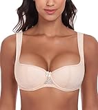 Lemorosy Damen Dirndl BH mit Bügel Balconette BH Halbschale mit Gepolsterte Breite Trägern Weich Angenehm Gute Unterstützung (Beige,70B)