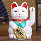 HEBEOT Fortune Cat Maneki Neko Winkende Glückskatze, 20,3 cm, elektrisch, winkend, Glückskatze, Kassierer, neues Ladenöffnungsgeschenk, für Zuhause, Büro, Autogeschäft, 21,5 x 12,5 x 15 cm (weiß)