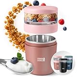 LEBENLANG Müslibecher To Go mit Löffel - Isolierende Edelstahlinnenwand & 650ml I Müslibecher Müsli to go Joghurtbecher to go Becher für Joghurt Porridge Yoghurt Kinder & Erwachsene Unterwegs