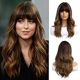 OUFEI 20 Zoll Lange Natur Lockig Ombre Braun Perücken Damen Natürliche Synthetische Haare hitzebeständig täglich Party Cosplay tragen