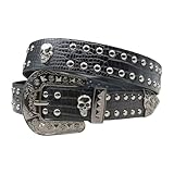 Surrycee Schwarz,105cm/waist:34'~36', Nietengürtel aus Metall, Gothic-Punkrock, Totenkopf-Nietengürtel, PU-Ledergürtel für Damen/Herren mit großer Schnalle für Jeanshosen, 38 mm breit