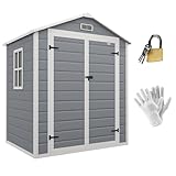 Outsunny Gerätehaus mit Pultdach 2,12 m² Gartenhaus mit Fenster Geräteschuppen Abschließbarer Geräteschrank mit Handschuhe für Garten Balkon Grau 183 x 134 x 210 cm