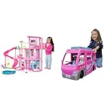 BARBIE - Traumvilla, Poolparty Puppenhaus mit mehr als 75 Teilen und Rutsche über 3 Etagen & Dream Camper Van (75 cm) mit 7 Spielbereichen