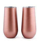 Sivaphe Sektkelche Champagnerglas Roségold 2er Set Edelstahl Doppelwandig Thermol Weingläser mit Deckel für Weihnachten