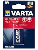 VARTA Batterien 9V Blockbatterie, 1 Stück, Longlife Max Power, Alkaline, für Rauchmelder, Brand- & Feuermelder, Mikrofon