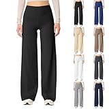 Yogathose Damen Lang, Jogginghose Hohe Taille Traininghose Elastischer Bund Palazzo Hose Gerades Bein Sweathose Weite Yogahose Einfarbig Freizeithose Bequeme Sweatpants Weichem Fitnesshose