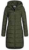 Eight2Nine Damen Steppmantel LETN-039 Lange Stepp-Jacke mit Kapuze forest night XL