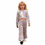 Generisch Karneval Kostüm Junge - Glitzerndes Pailletten-Bühnenoutfit für Mädchen als zweiteiliges Set mit ausgestellten Hosenbeinen