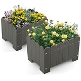 RELAX4LIFE Blumenkasten 2er Set, Pflanzkasten aus HDPE, Pflanzkübel mit Entwässerungslücken, Blumenkübel Wetterfest, Pflanzbeet Landhausoptik, Blumenbeet für Balkon Garten (45x32x30 cm,Grau)