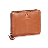 DONBOLSO® Montreal Mini-Wallet I Damen-Geldbörse aus Leder I Kleine sichere Damengeldbörse mit Reißverschluss I 13 Kredit-Karten-Fächer & RFID-Schutz I Kleines flaches Ladies-Portemonnaie (Cognac)