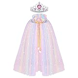 ACWOO Prinzessin Umhang Kinder Mädchen, ELSA Prinzessin Kostüm mit Krone, Halloween Kostüm Umhang Kinder, Prinzessin Cape für Karneval Cosplay Party (merfabig, M)