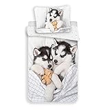 Jerrry Fabrics Husky Babies Tiermotiv Bettwäsche 140x200, 100% Baumwolle