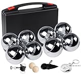Lindahandel Boule Set mit Boccia Kugeln & Gravur – Personalisierte Petanque Metallkugeln (73mm/720g) mit Abstandsmesser, Magnet & Tragetasche für Garten, Strand, Park (Muster E + 8 Bälle)