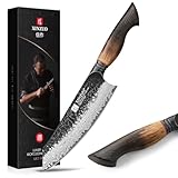 XINZUO Damaststahl 19,3cm Santokumesser -Hammerfinish Küchenmesser Scharfe Klinge Damastmesser -Profi Geschmiedet Kochmesser Multifunktions Chefmesser -Ergonomischer Griff aus Weißeiche -Mo Serie