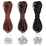 Deepton 3 Farben Lederband, 10m X 3mm Lederband für Ketten, Lederschnur mit Verschluss, Basteln Lederbänder, Faux Wildleder Schnur, Lederband Kette für DIY Armband Halskette Schmuck Handwerk