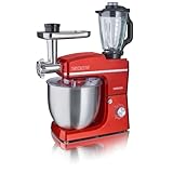 HEINRICHS 3 in 1 Universal Küchenmaschine, Küchengerät 1500W, 6 Geschwindigkeitsstufen, Multifunktionale Knetmaschine mit Fleischwolf, 1.5L Mixerbehälter, XXXL 10L Edelstahlschüssel (Rot)