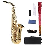 Summina Alto Saxophon, vergoldetes Messing und Sax Becken, 802 Tonart, Woodwind-Instrument, mit Reinigungsbürste, Tuch, Handschuhen, Korkfett, gepolstertem Trageriemen