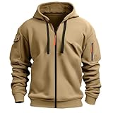 Herren-Kapuzenpullover mit Reißverschluss, einfarbig, leichte Fleece-Jacke, durchgehender Reißverschluss, taktischer Arbeitspullover, langärmelig, Hoody, Fitnessstudio, Laufen, Sport, Reisen