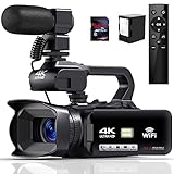 4K Videokamera Camcorder 64MP 60FPS 18X Digital Zoom Auto Focus Vlogging Camera for YouTube, 4.0' Touch Screen HD WiFi Videokamera mit 4500mAh Battery, 64G SD-Karte, Stabilizer, Microphone and Remote