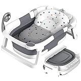 Rabb 1st Baby Badewanne Faltbare, Baby Bathtub Babywanne Faltbar Babybadewanne Tragbare Wanne für Neugeborene Kleinkinder mit Rutschfester Matte und Abflussloch (Kein Thermometer) (Grau)