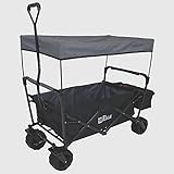 TRUTZHOLM® Bollerwagen faltbar mit Sonnendach Breitreifen schwarz/grau | Falt-Bollerwagen | Handwagen Gitterwagen Gartenwagen Transportwagen Feststellbremse