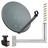 PremiumX Satelliten-Komplettanlage 60cm Anthrazit Satellitenantenne Satellitenschüssel SAT Quad LNB Wandhalter 45cm 8X F-Stecker