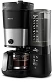 PHILIPS All-in-1 Filterkaffeemaschine - integriertes Kegelmahlwerk für frisch gemahlenen Kaffee - Duo-Bohnenbehälter, 1,25-L-Glaskanne, individuelle Einstellung der Intensität (HD7900/50)