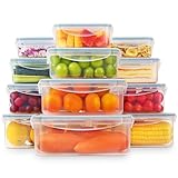 YASHE Frischhaltedose mit Deckel, 12 Teiliges Plastik Vorratsdosen Set, BPA Frei, 100% Auslaufsicher, Ineinander stapelbar, Transparent