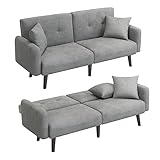 Vesgantti Schlafsofa 3 sitzer, Modern Sofa mit Schlaffunktion mit Zwei Kissen, Bettsofa Verstellbarer Rückenlehne, Klappsofas Schlafcouchen fürs Wohnzimmer/Schlafzimmer/Gästezimmer, Grau