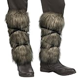 HiiFeuer Wikinger Kunstfell Barbarische Beinlinge Wrap, Mittelalterliche Fuzzy-Beingamaschen, Warrior Schienbeinschoner Vintage Beinpanzer Bein-Rüstung (Braun A)