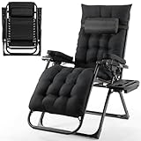 TLGREEN Sonnenliege, Gartenliege, Liegestuhl klappbar, Tragfähigkeit 160KG, Abnehmbares Sitzkissen, Verstellbare Rückenlehne, Nackenkissen & Getränkehalter, Outdoor Sessel, Strandliege, Schwarz