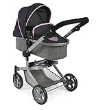 Bayer Chic 2000 - 59526 - Puppenwagen Mika, 2in1 Kombipuppenwagen für Kinder von 4 bis 8 Jahren, Melange grau-Navy, 47cm-80cm