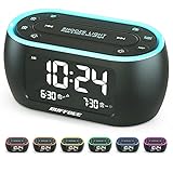 BUFFBEE Nachttisch-Wecker-Radio mit 7-Farben, Dual-Alarm, Snooze, Dimmer, USB-Ladegerät, Nap Timer, Digitaler mit FM-Radio und Auto-Off-Timer, netzbetrieben mit Batterie-Backup