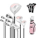 COSTWAY komplettes Damen Golfschläger Set, 9 teilige Golfschlägersätze rechtshändig mit Regenhaube, Golfset mit 1 Driver & 3 Fairway & 4 Hybrid & 6/7/ 8/9/ P Eisen & Putter (Rosa mit Tasche)